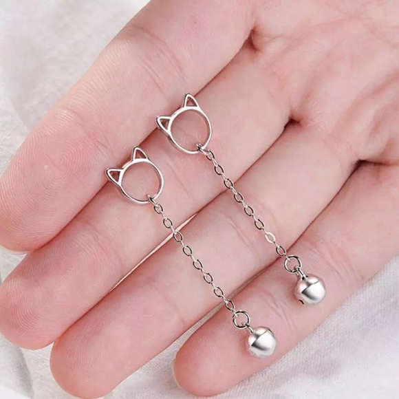 Cute Cat Sterling Silver Earrings - Picture 4 of 6